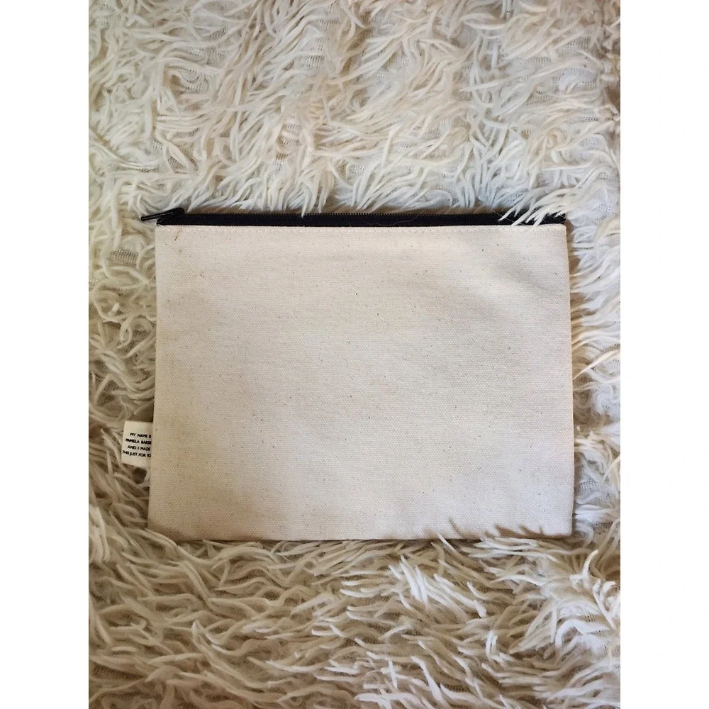 Pamela Barsky Canvas Zipper Pouch I Wish Someone Could Follow Me Quote Bag Cream